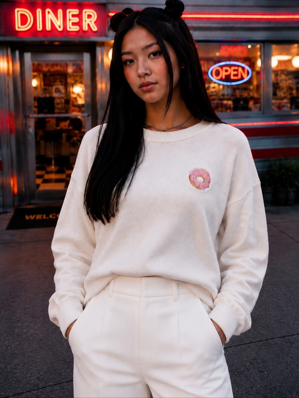 If It Were Me Cropped White Donut Sweater Chic Cozy Knit Size M